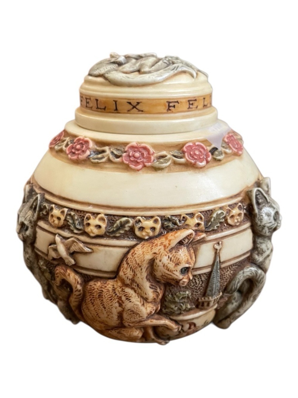 Harmony Kingdom Jardiana “Feline Felicity” Vintage Cat Trinket Jar Lidded Cache
